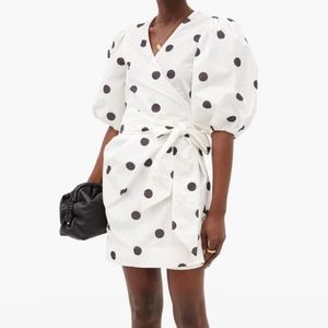 GANNI Polka Dot Puffed Sleeve Mini Dress